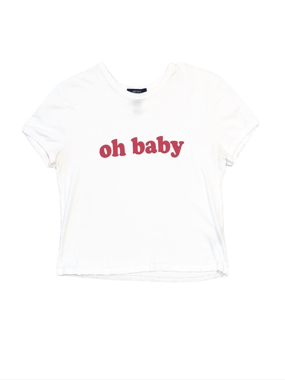 FOREVER 21 White Graphic Short Sleeve Cropped Top